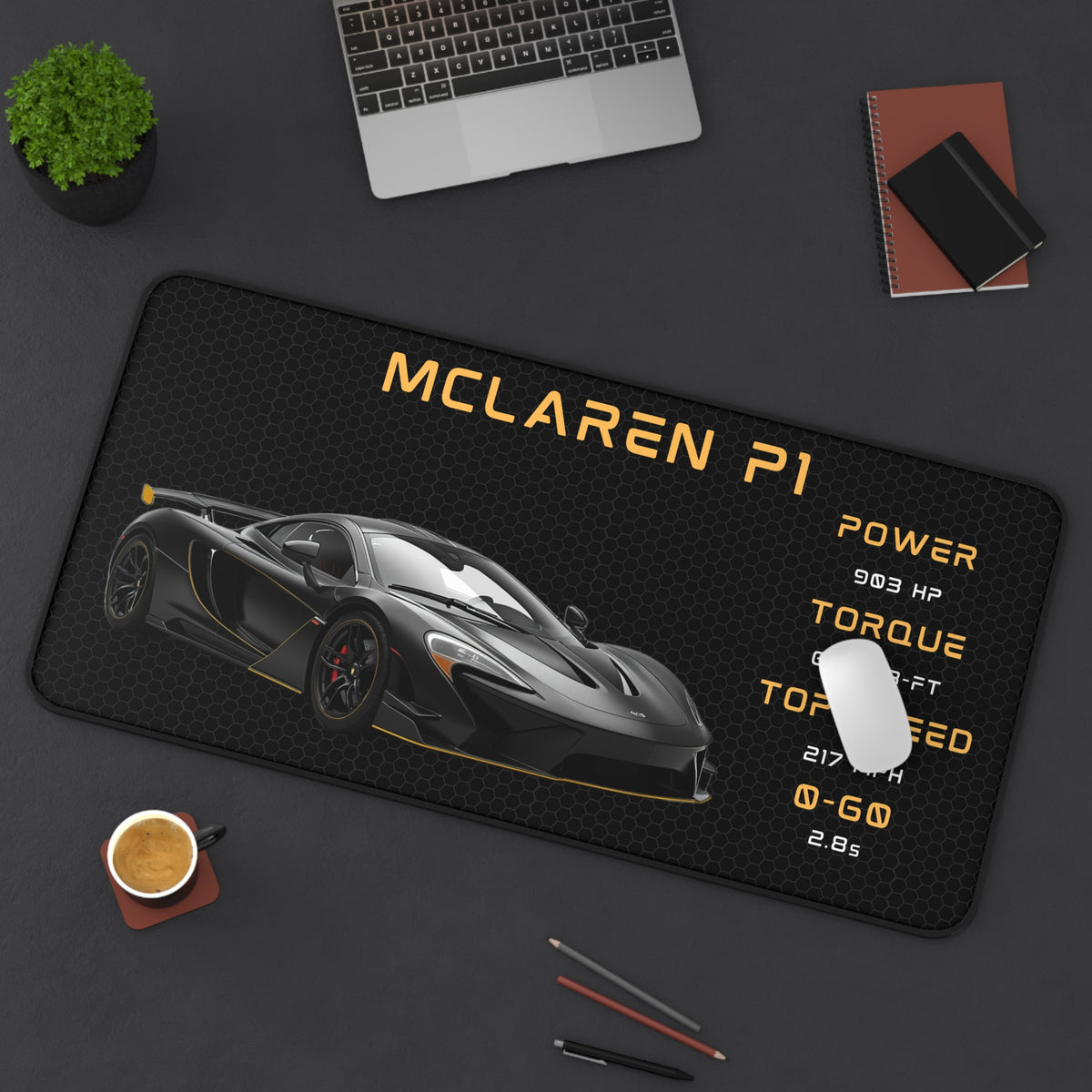 McLaren P1 Desk Mat, Gaming Mouse Pad | Supercar Race Track Design