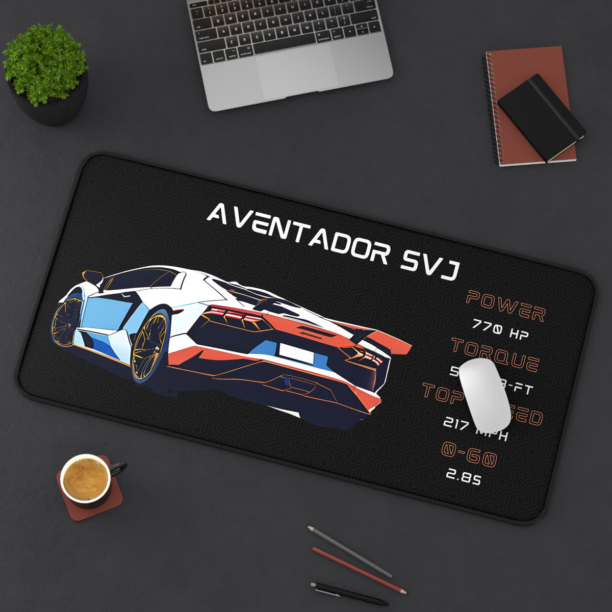 Aventador SVJ Desk Mat | Car Enthusiasts Gift | Gaming Mouse Pad, Desk Accessory | Car Lover Decor