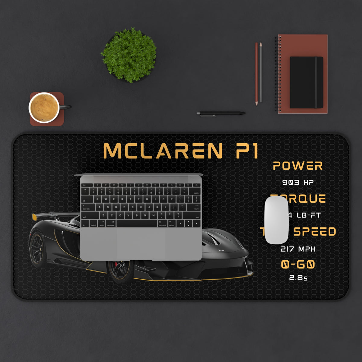 McLaren P1 Desk Mat, Gaming Mouse Pad | Supercar Race Track Design