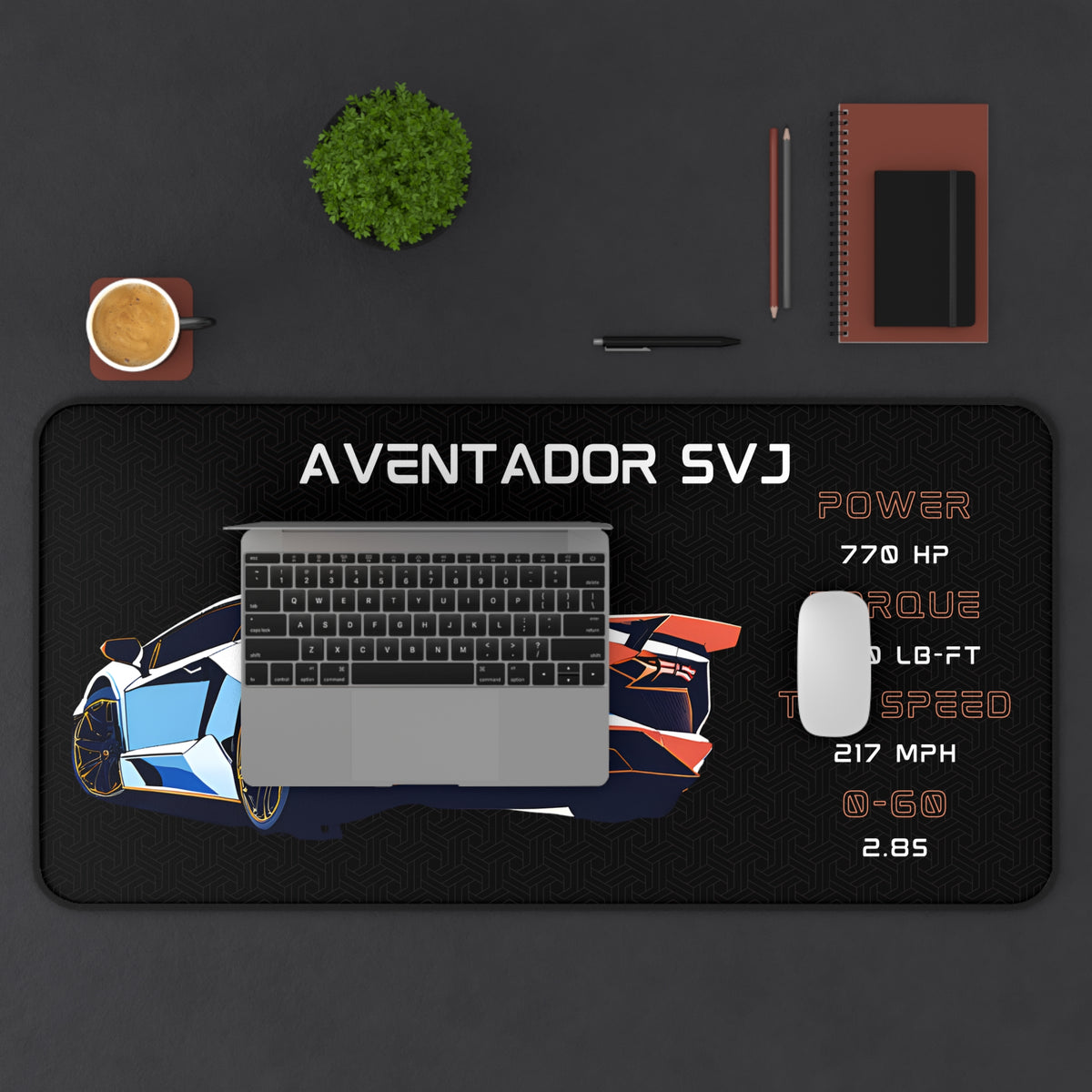 Aventador SVJ Desk Mat | Car Enthusiasts Gift | Gaming Mouse Pad, Desk Accessory | Car Lover Decor
