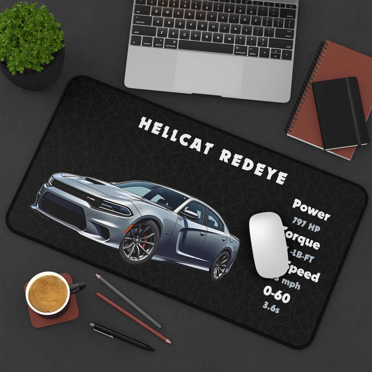 Hellcat Redeye Charger Desk Mat | Desk Accessories, Mouse Pad, Desk Organizer | Gift for Car Enthusiasts and Gamers