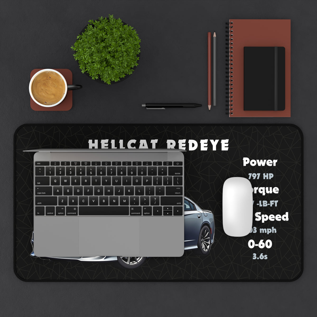 Hellcat Redeye Charger Desk Mat | Desk Accessories, Mouse Pad, Desk Organizer | Gift for Car Enthusiasts and Gamers